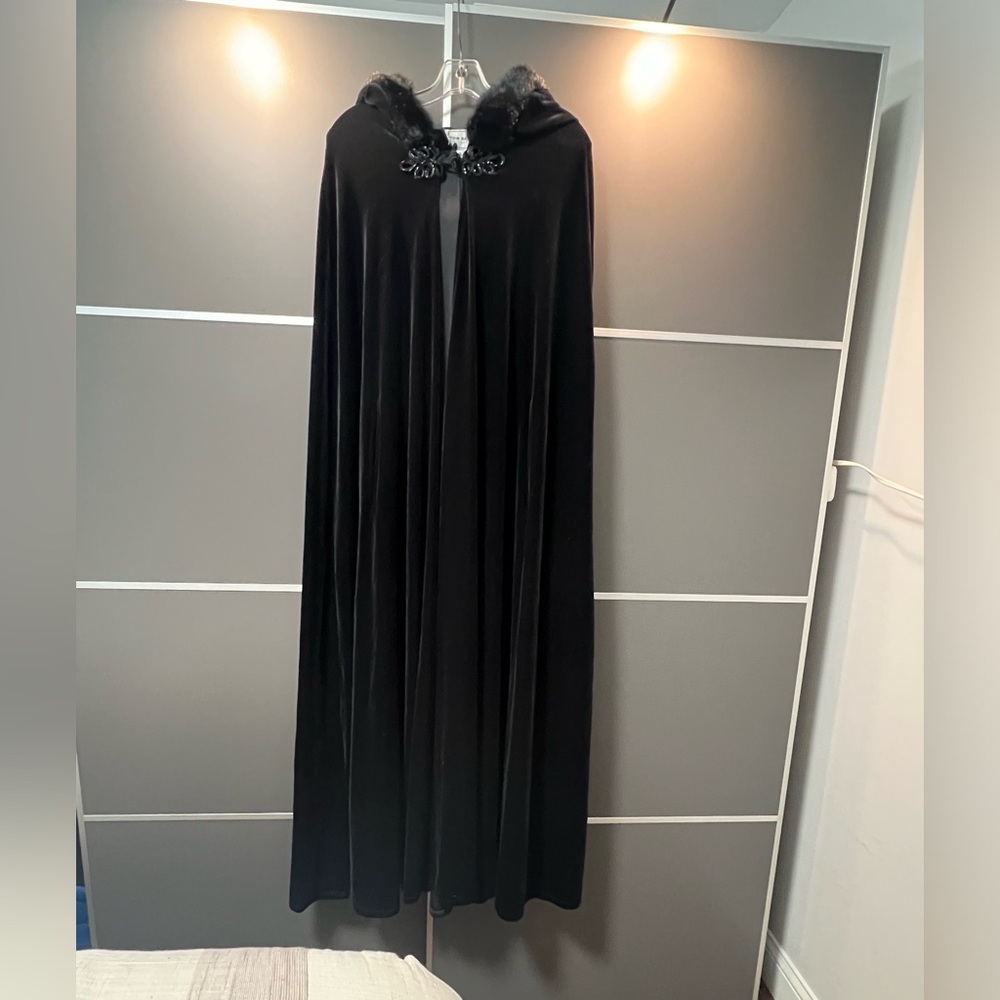 Vintage Tom Barra Collection Black Velvet Cape with Hood